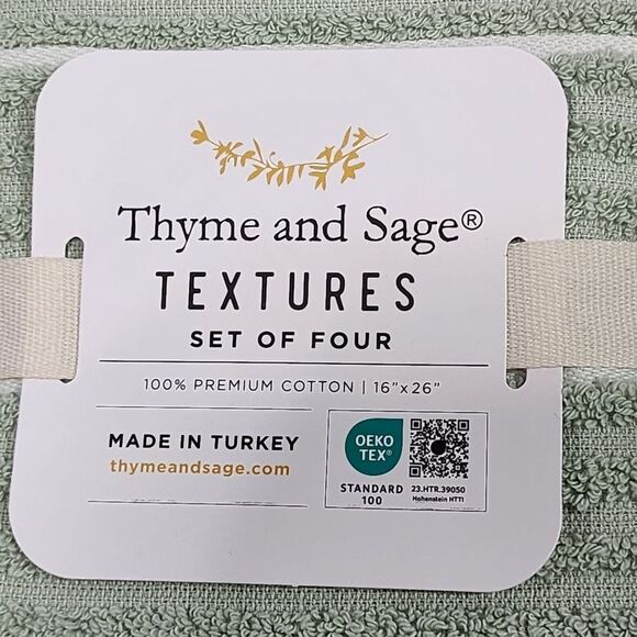 Thyme and Sage Kitchen Towel Set of 4pcs Green and White Striped Turkish Cotton - Picture 2 of 10